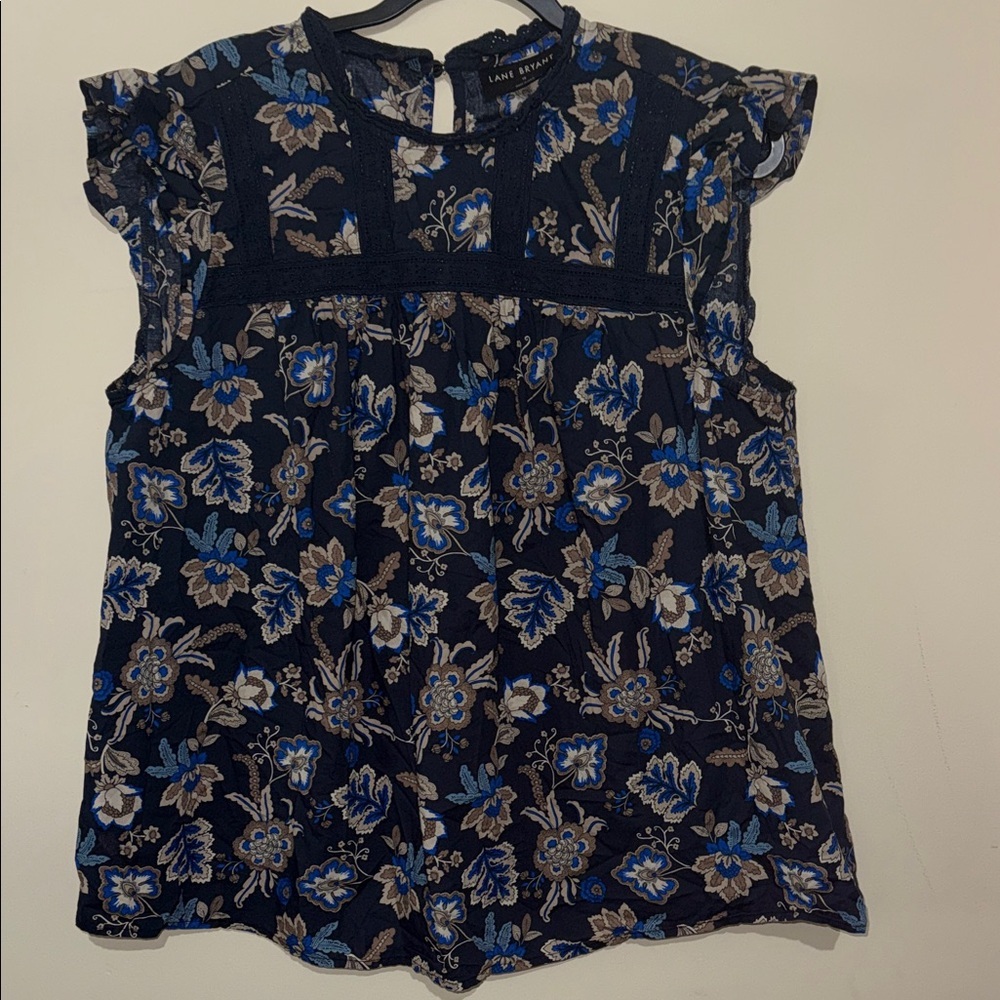 Lane Bryant Ruffle Cap-Sleeve Lace-Trim Top - Picture 3 of 7
